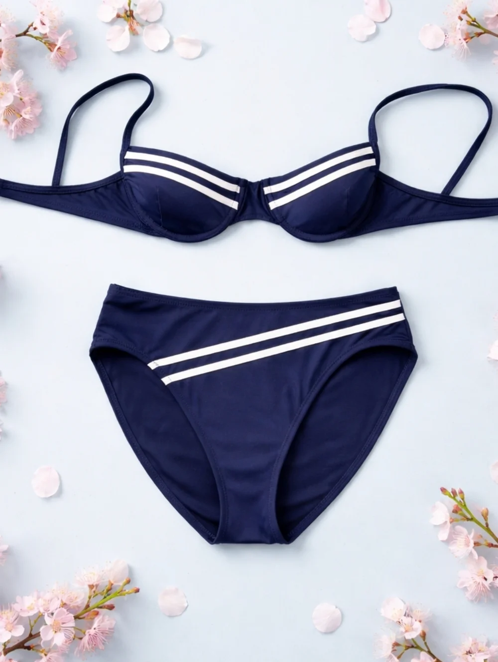 Vintage Gottex Navy Stripe High-Waist Bikini Set Size 8 Chic Nautique - Picture 3 of 14